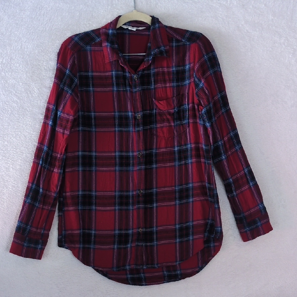 Old Navy Women's Blue & Purple Plaid Classic Button Down Shirt Size S
